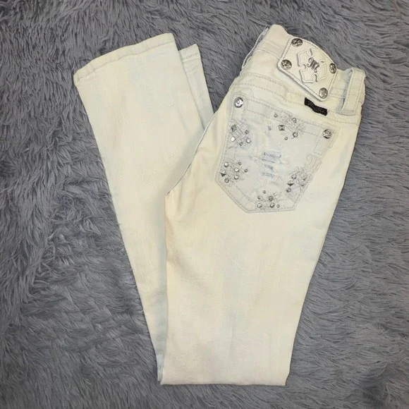 Miss Me Jeans Women's 26 Straight Acid Bleach Wash Studded Rhinestone Grunge - Picture 14 of 15